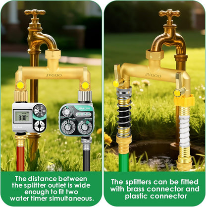 Garden Hose Splitter, Brass 3 Way Hose Splitter, 3/4" Water Hose Splitter 3 Way Heavy Duty with Metal Shutoff Valve and Extension Handle, Outdoor Faucet Splitter Water Spigot Splitter Manifold