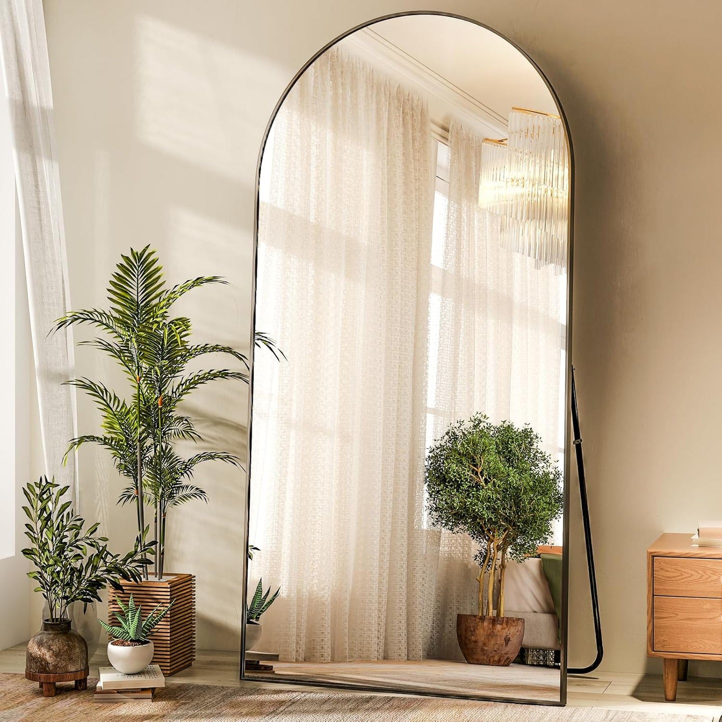 HARRITPURE 64"x21" Arched Full Length Mirror Free Standing Leaning Hanging Mounted Mirror Aluminum Frame Modern Simple Home Decor for Living Room Bedroom Cloakroom, Gold