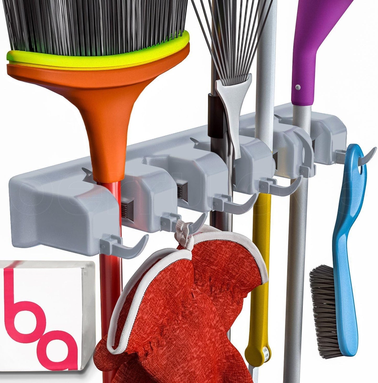 Broom Holder Wall Mount, Mop and Broom Organizer – Wall Mounted Broom Rack & Mop Rack, Rack for Brooms and Mops | Broom Hanger Wall Mount with 5 Slots & 6 Hooks, Kitchen Garage Laundry Garden