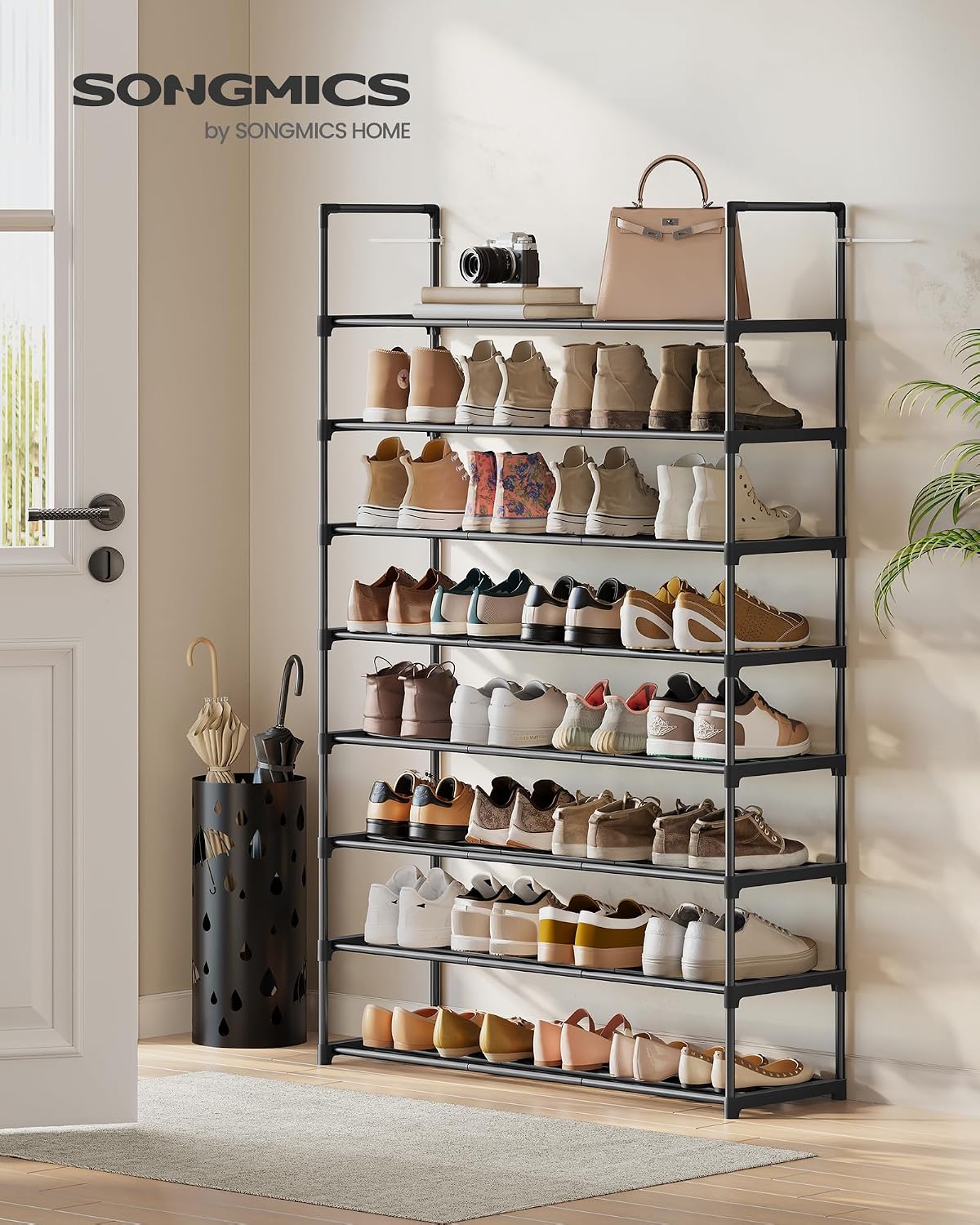 SONGMICS Shoe Rack, 6-Tier Shoe Organizer, Metal Storage Shelf, Upright or Upside Down, for 24-30 Pairs, Stackable, for Entryway, 11.8 x 36.2 x 42.7 Inches, Black ULSA306BH01