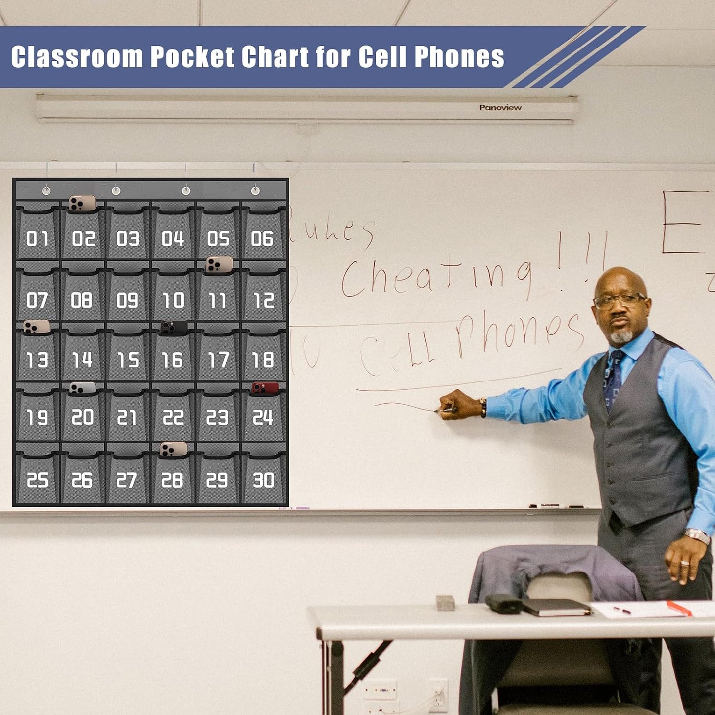 Loghot 36 Numbered Pockets Classroom Pocket Chart for Cell Phone Holder | Wall Door Hanging Pocket Organizer for Phone Calculator Holder, Phone Pouch for School Classroom & Office Phone Management