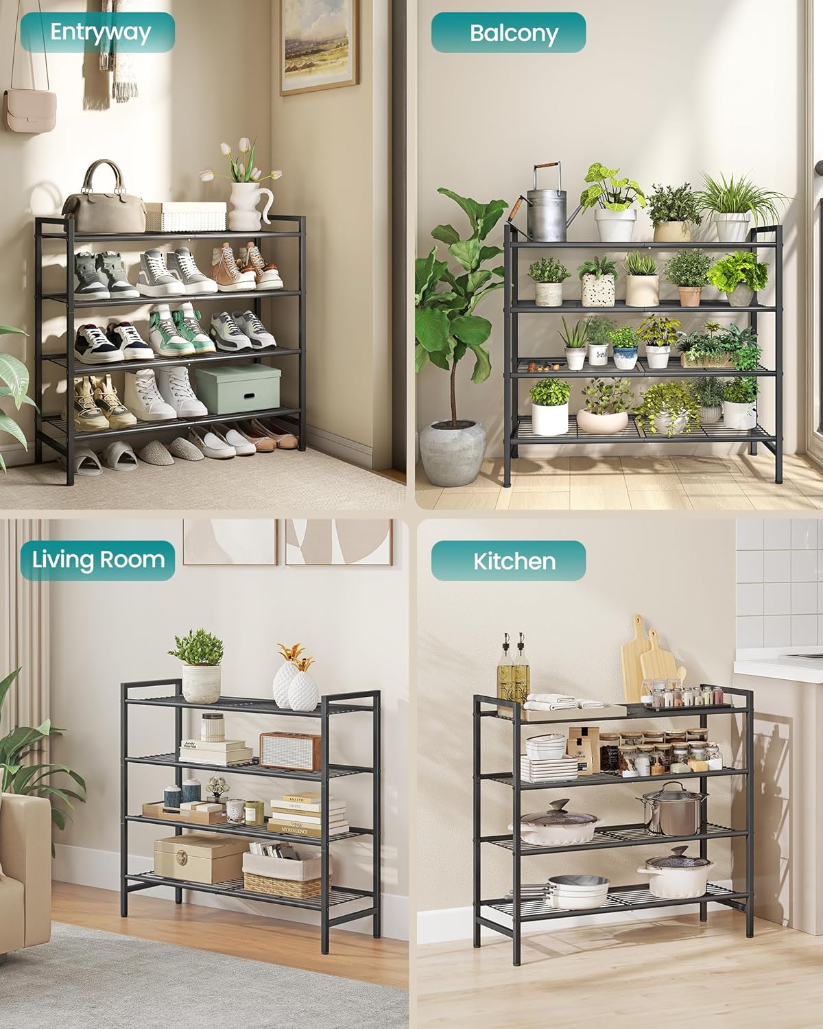 SONGMICS Metal Shoe Rack, Free Standing Shoe Organizer for Entryway Closet Garage Small Spaces, Heavy-Duty Slim Steel Storage Shelf, 8-Tier, Fits 16-24 Pairs, Bronze ULMR028A01