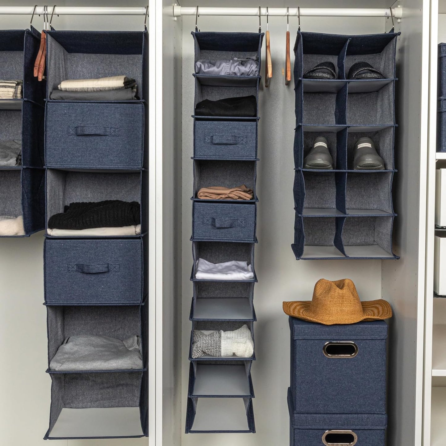 Household Essentials 311322 Hanging Shoe Storage Organizer for Closets |10 Pocket Shelves | Natural Canvas