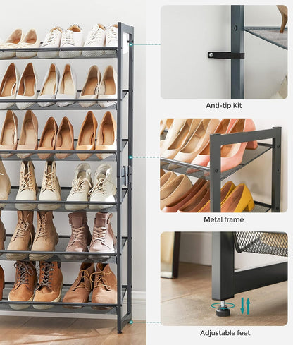 SONGMICS Shoe Rack, 12-Tier Shoe Organizer, Metal Shoe Storage for Garage, Entryway, Set of 2 6-Tier Stackable Shoe Shelf, with Adjustable Flat or Angled Shelves, Holds 48-60 Pairs, Black ULMR12B