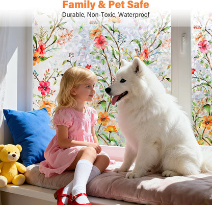 Finnez Window Privacy Film 3D Static Cling Window Film, No Glue Heat Control & 96% UV Blocking for Home Office, Decorative Frosted Glass Cover 17.5 Inch x 6.5 Feet