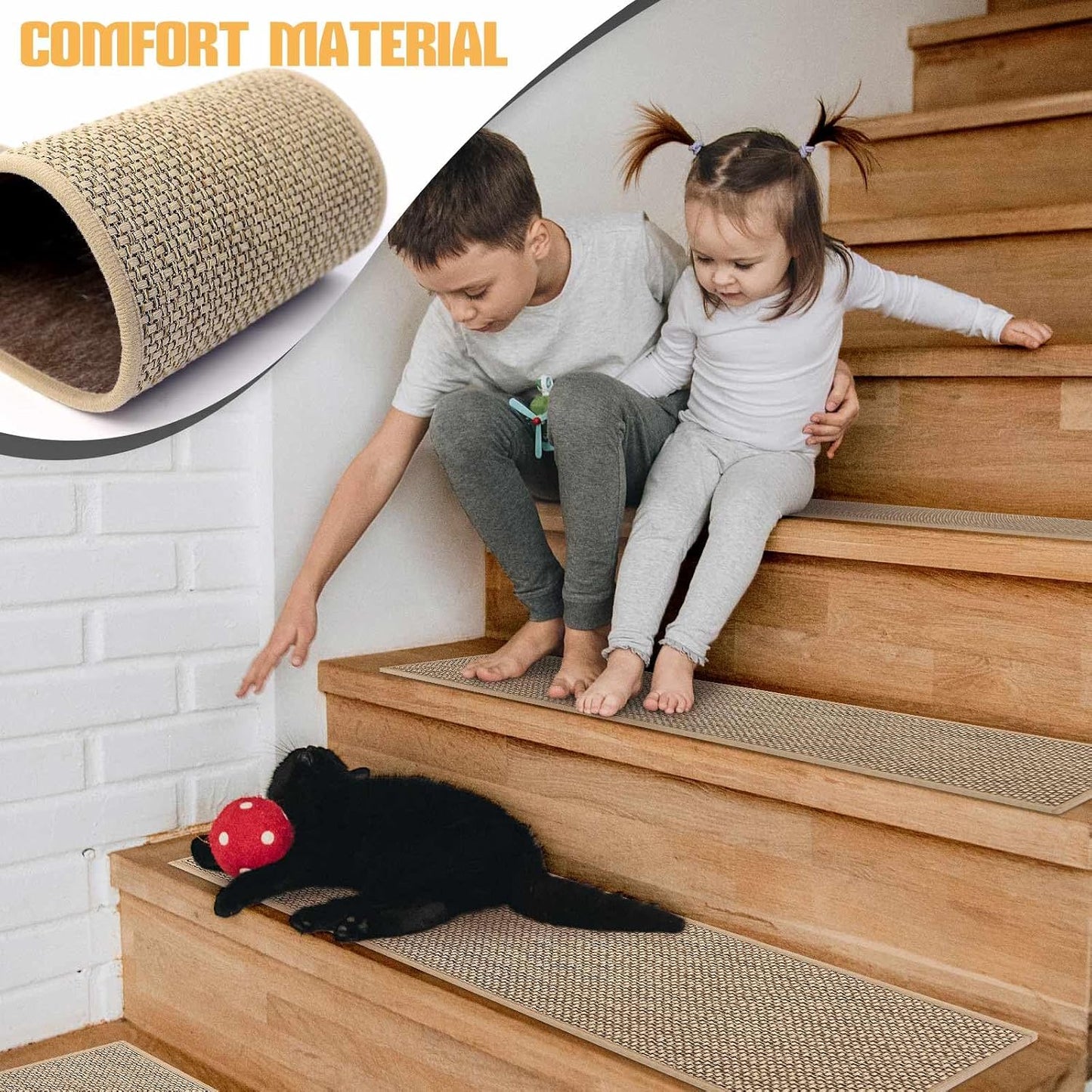 9" x36" Stair Treads Non Slip for Wooden Steps Indoor, 15 Pack, Beige | Reusable Peel and Stick Extra Wide Stair Treads Machine Washable