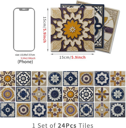 Peel and Stick Backsplash Tile Sticker for Kitchen and Bathroom Walls - 24 Removable 5.9"x5.9" Tiles, Waterproof
