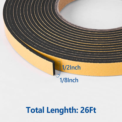 Kikerike Self Adhesive Foam Tape Weatherstrip 1/2In x 1/4In x 16.5Ft High Density Foam Insulation Strips Seal Weather Stripping with Strong Adhesive for Door and Window Sound Isolation Soundproofing