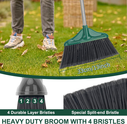 18 inches Push Broom Outdoor Garden Broom with 63" Long Handle for Deck Driveway Garage Yard Patio Concrete Floor Cleaning(Red)