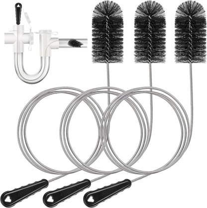3 Pcs Condensate Trap Flexible Drain Brush, 48 Inch AC Drain Line Cleaning Brush for AC & HAVC Condensate P Trap, Black