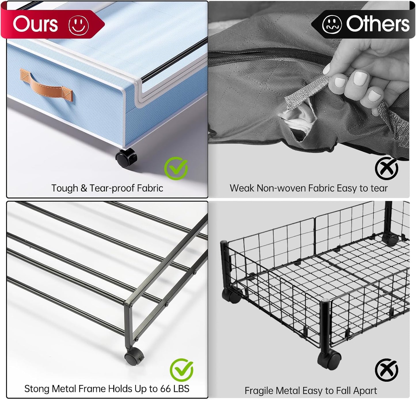 Yecaye Under Bed Storage with Wheels, 2 Pack Under Bed Storage Containers, 60L Underbed Shoe Storage with Clear Window & Label, Rolling Under Bed Metal Drawer for Clothes, Shoes, Books, Blankets
