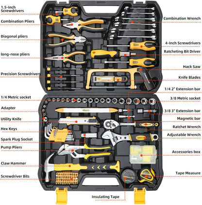 199 Piece Tool Kit for Home,General Household/Auto Repair Tool Set,Basic Hand Tool Kit with Socket Wrench,Tool Box Case for Men,Perfect for Diyer Handyman Homeowner