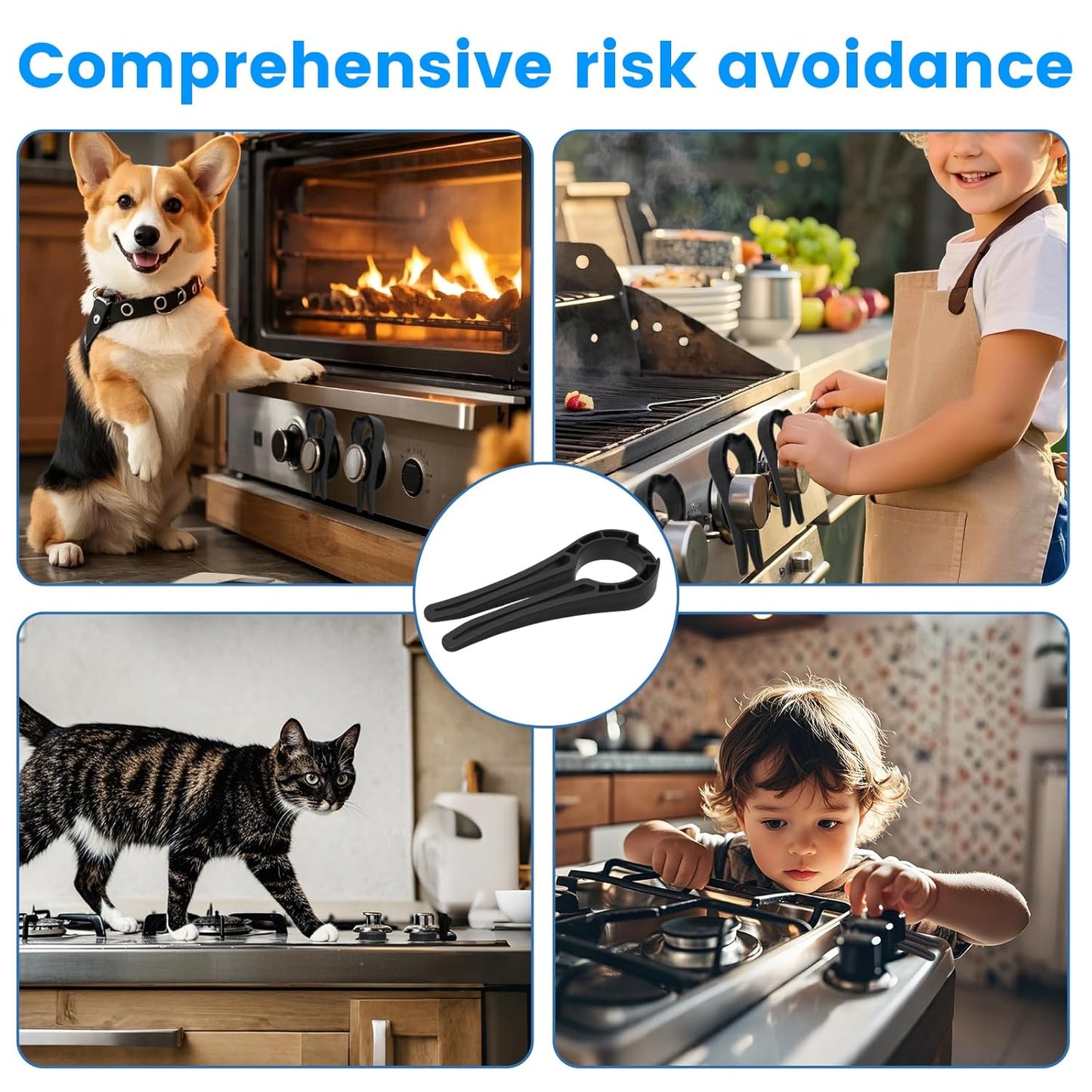 Stove Knob Locks for Kids Safety (6 Pack, Black) – Universal Fit for 0.1"-0.46" Gaps, Baby Proof Stove Knob Covers for Gas & Electric Stoves, Prevent Gas Leak & Burns