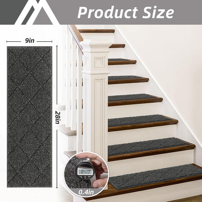 COSY HOMEER Edging Stair Treads Non-Slip Carpet Mat 28inX9in Indoor Stair Runners for Wooden Steps, Edging Stair Rugs for Kids and Dogs, 100% Polyester TPE Backing(4pc, Beige)
