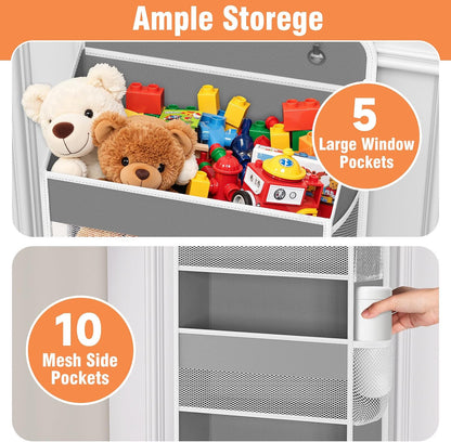 WISELIFE Over The Door Organizer Storage 4 Shelves Large Capacity Hanging Bedroom Storage Solution with 6 Side Pockets for Dorm Bathroom Pantry Nursery and Baby Essentials Holds up to 40 Lbs (Black)