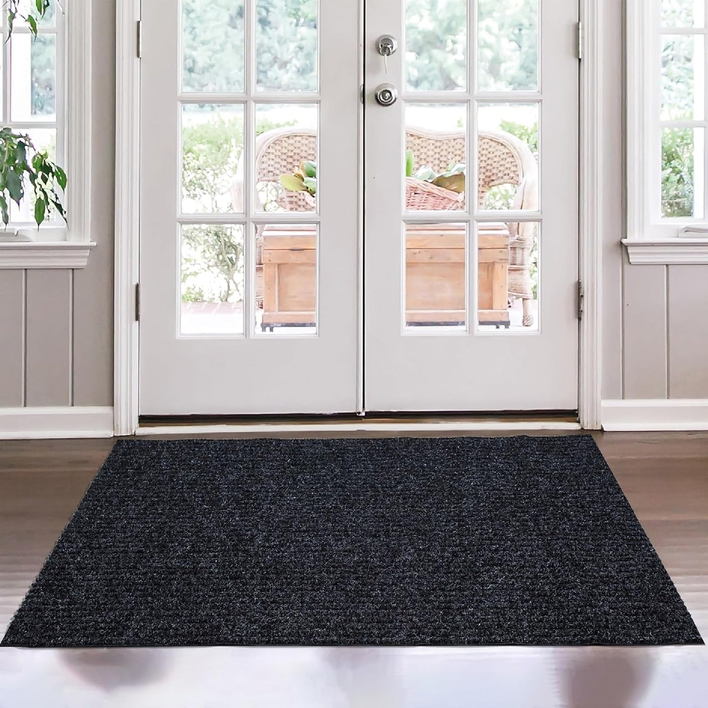 Ottomanson Mud Mat 2' x 4' Entryway Rug - Non-Slip Scraper Doormat for Muddy Paws, Dirt Trapping Indoor/Outdoor Mat for High-Traffic Areas, Kitchen, Garage, Patio, Black