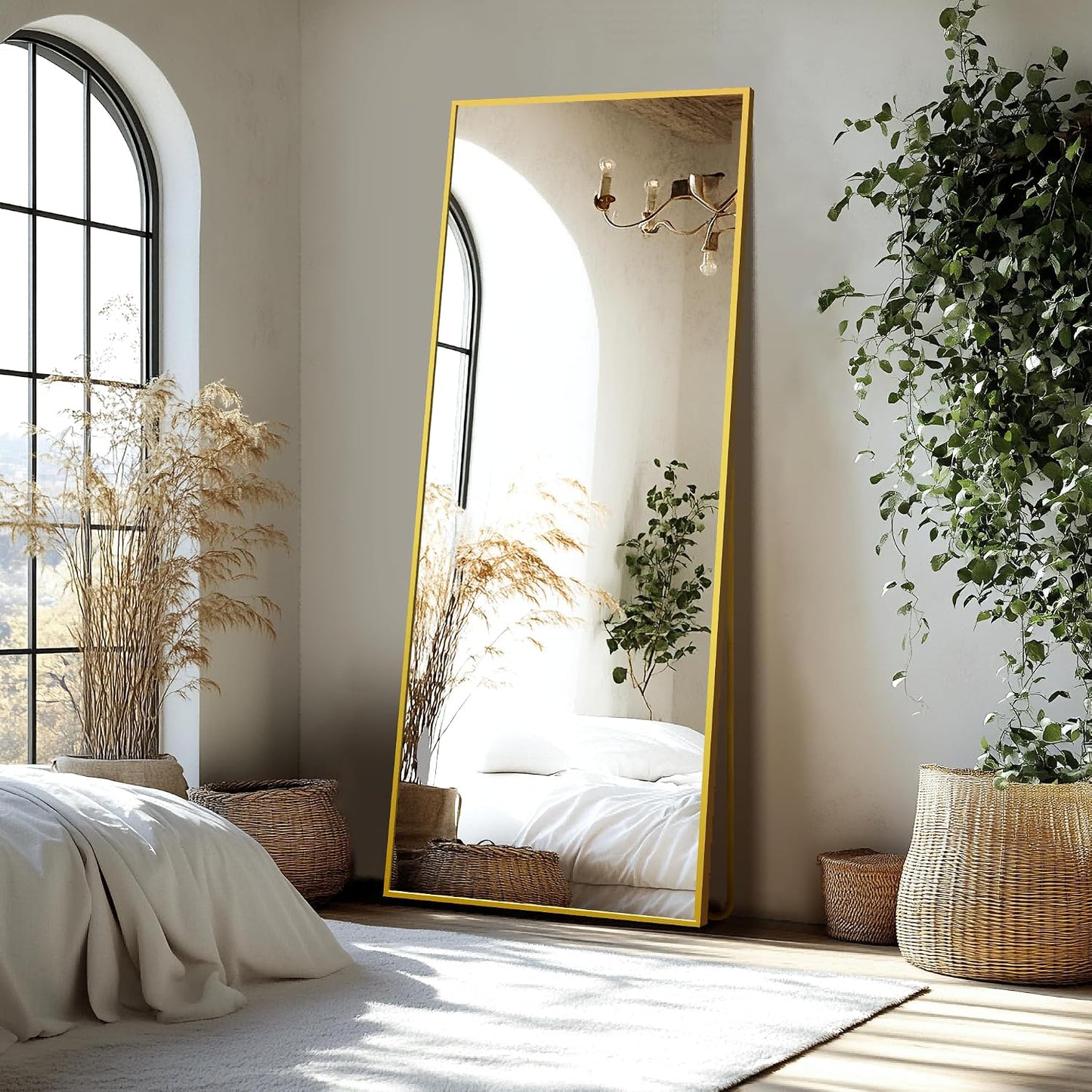 Delma Wall Full Length Mirror,Standing Mirror Full Body,Large Floor for Wall Door Bedroom Bathroom Living Room with Aluminium Frame(with Stand,56x15-Black)