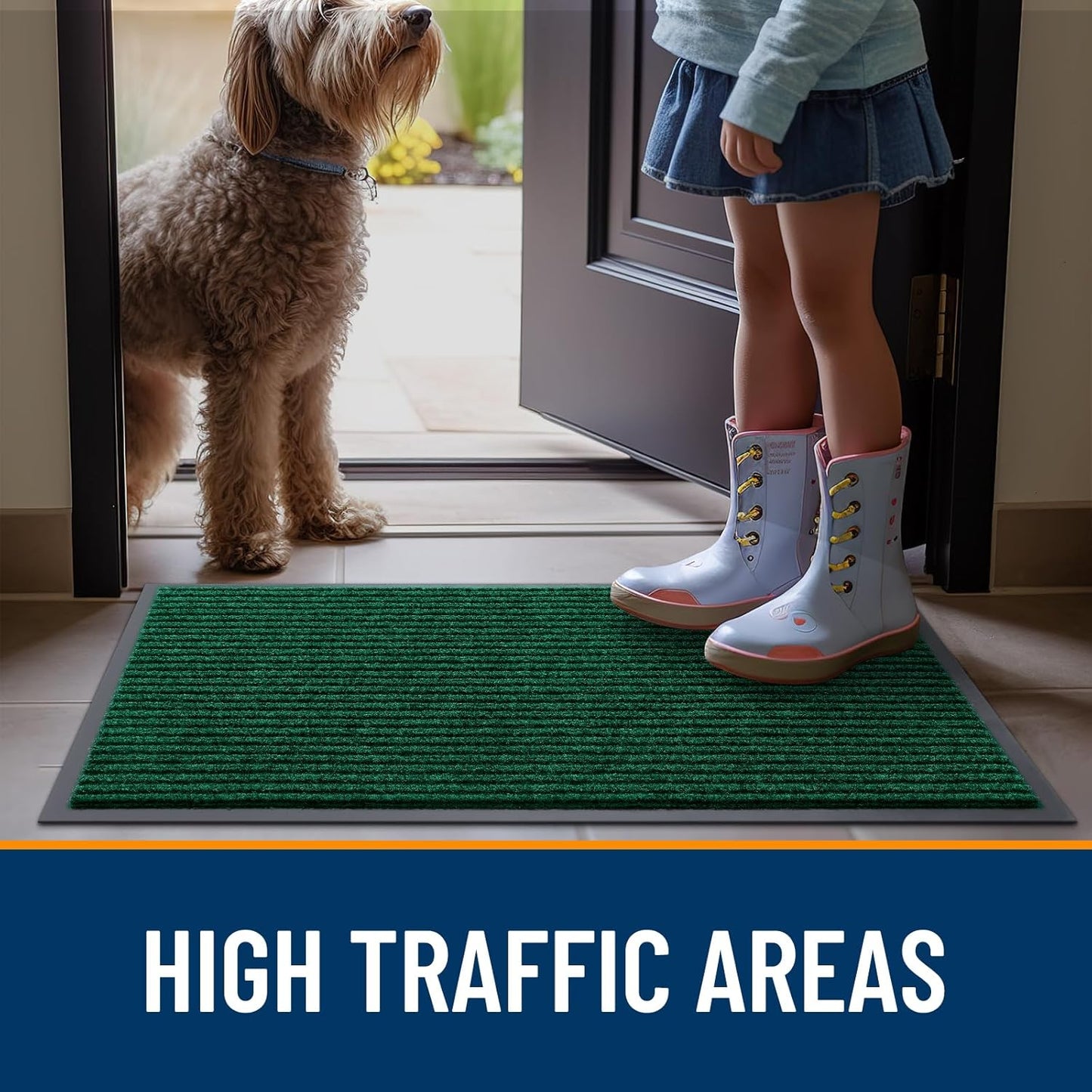 OLANLY Front Door Mat Indoor Outdoor Entrance, 2-Pack 29.5 x 17 Inch, Waterproof Heavy Duty Doormat, Fade Resistant, Low Profile, Easy Clean Patio Porch Welcome Floor Mats for Entry, Grey