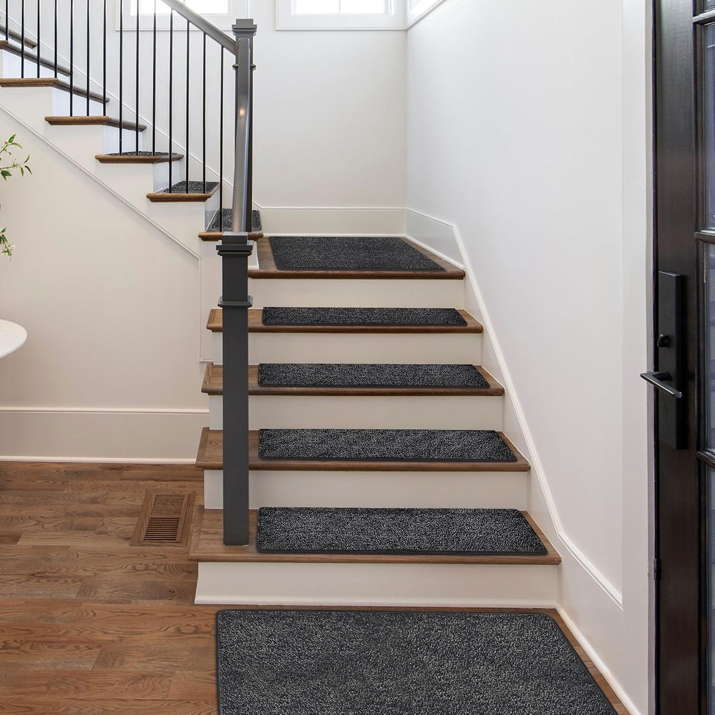 PURE ERA Carpet Stair Treads Tape Free Non Slip Indoor Stair Carpet Stair Protectors Pet-Friendly Non-Slip Skid Resistant Washable Reusable 8" x 30"(2 Pieces,Black)