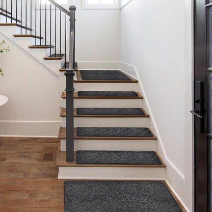 PURE ERA Carpet Stair Treads Tape Free Non Slip Indoor Stair Carpet Stair Protectors Pet-Friendly Non-Slip Skid Resistant Washable Reusable 8" x 30"(2 Pieces,Black)