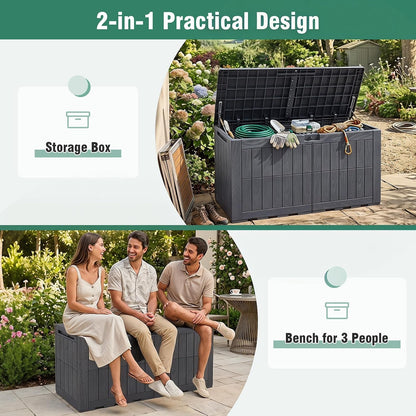 Tangkula 25 Gallon Waterproof Outdoor Storage Box with Lockable Lid | PP Resin, Wicker Patterned, Indoor Outdoor Use, Portable, Versatility, for Deck, Pool, Patio Cushions, Garden Tools