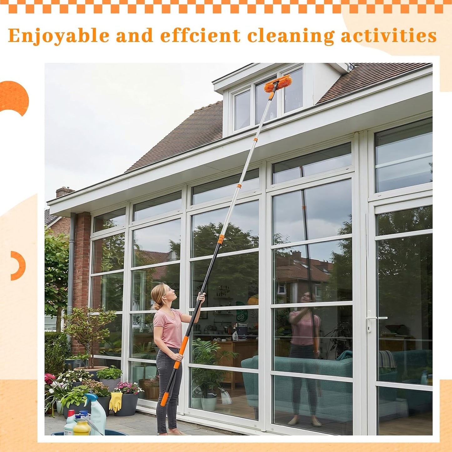 36ft Extra Long High Ceiling Duster with Extension Pole, Long Reach Cleaning Kit for Ceiling Fans, Windows & Cobwebs, Telescoping Pole with 6 Attachments for Home Church Warehouse Cleaning