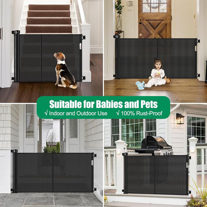 Reinforced 50" Wide Retractable Baby Gates for Doorways, Retractable Dog Gate for Stairs with Support Rods – Prevent Crawling Under, Outdoor Indoor Mesh Baby Gate Retractable Gates for Dogs, White