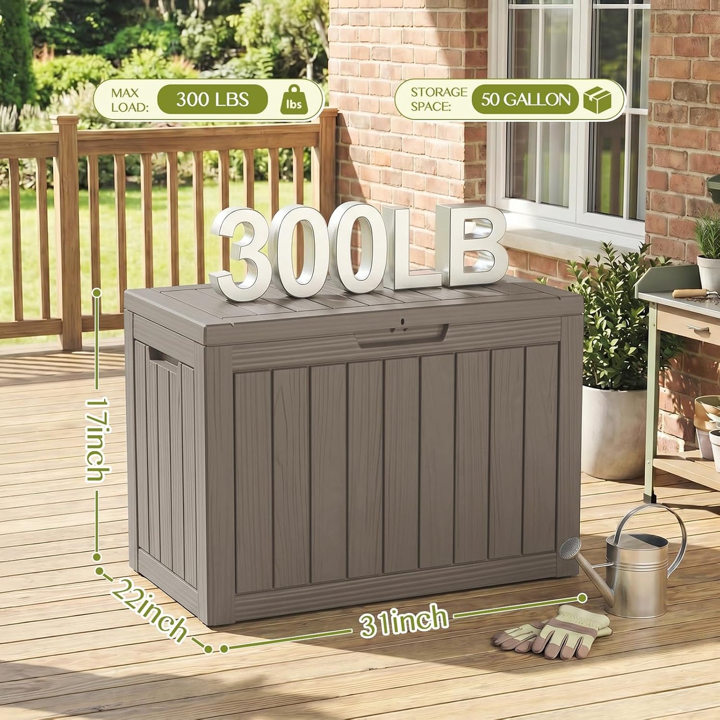 Waterproof Outdoor Storage Box Outside Deck Box Lockable Resin Bench UV Resistant Furniture Cushion Pool Tool Float Bin Patio Garden Porch (Black, 120 Gallon)
