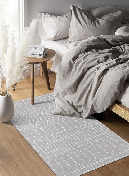 Lahome Moroccan Entry Rug 2x3, Non-Slip Washable Front Indoor Door Mat Rubber Backing Low-Profile Door Rugs, Small Geometric Print Distressed for Entryway Bathroom Kitchen, Black Hana