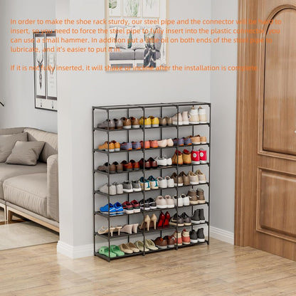 SMILHELTD Large Shoe Rack 4 Row 8 Tier for Entryway Holds 64 Pairs, Metal & Plastic Sneaker Shelves, DIY Assembly, Space Saving Storage Organizer for Garage Closet, 66.1" W x 49.2" H