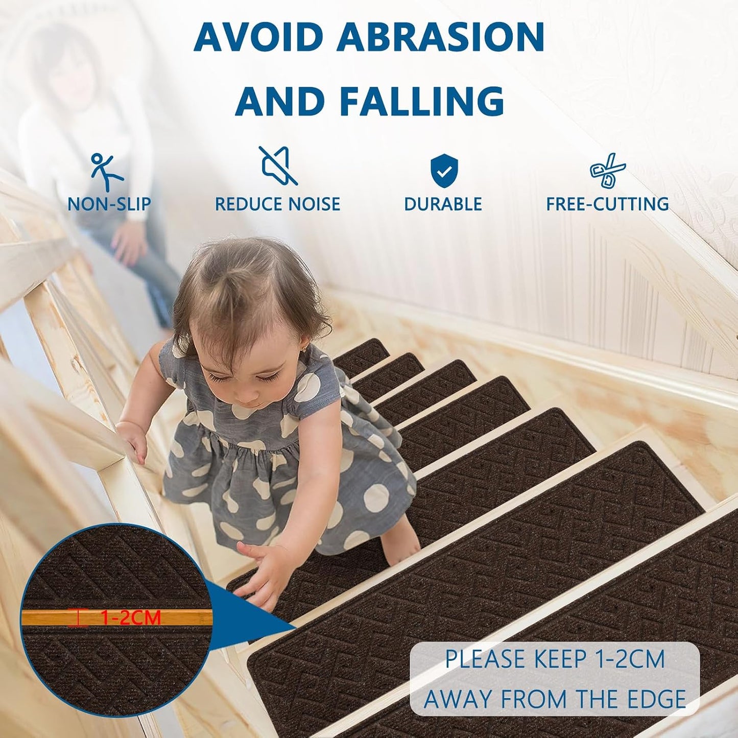 KOOTETA Stair Treads for Wooden Steps Indoor, 15 Pack 8" X 30" Non Slip Carpet Stair Treads with Reusable Adhesive for Kids Elders and Dogs, Surface Polyester TPR Backing Stair Runner Rugs, Dark Grey