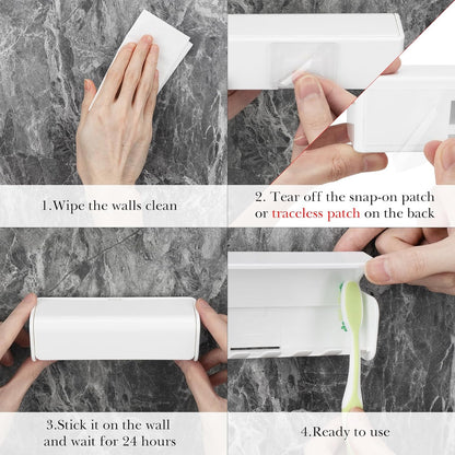 Linkidea Wallmount Toothbrush Holder with Cover for Shower, Space Saving Organizer for RV, Plastic Self Adhesive 6 Slots Tooth Brush Hanger Compatible with Oral-B CrossAction, ExtraClean
