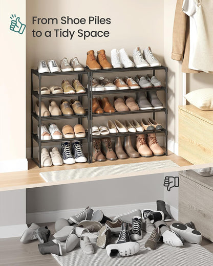 SONGMICS Shoe Rack, 6-Tier Shoe Organizer, Metal Storage Shelf, Upright or Upside Down, for 24-30 Pairs, Stackable, for Entryway, 11.8 x 36.2 x 42.7 Inches, Black ULSA306BH01