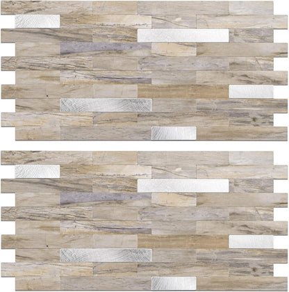 Peel and Stick Backsplash Tile Waterproof Removable PVC Wall Sticker 3D Faux Stone Marble Brick White Accent Panels (White Marble - Metal Silver, 20 Tiles - 9 sq. ft. (0.84 M²))