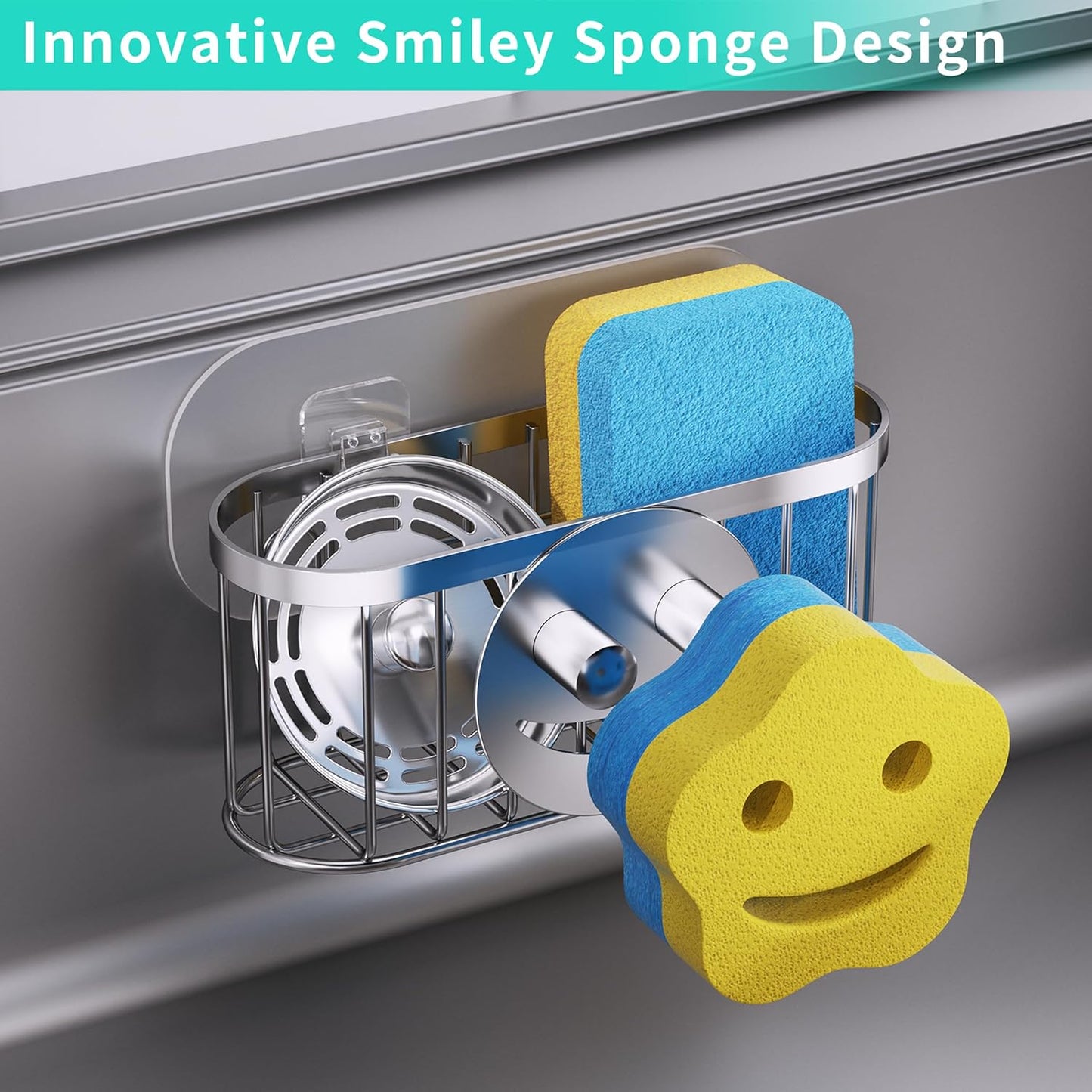 HapiRm Multifunctional Sponge Holder with Unique M-Shaped, 2 Installation Methods Kitchen Sink Caddy Organizer, Rustproof Stainless Steel Kitchen Organizers and Storage Essentials - Black