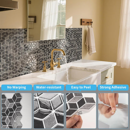 Art3d 10-Sheet Peel and Stick Backsplash Tiles, 12x12 Inch Self-Adhesive 3D Wall Tiles for Kitchen, Bathroom, Countertop - Thickened Waterproof Design (Graphite Gray)