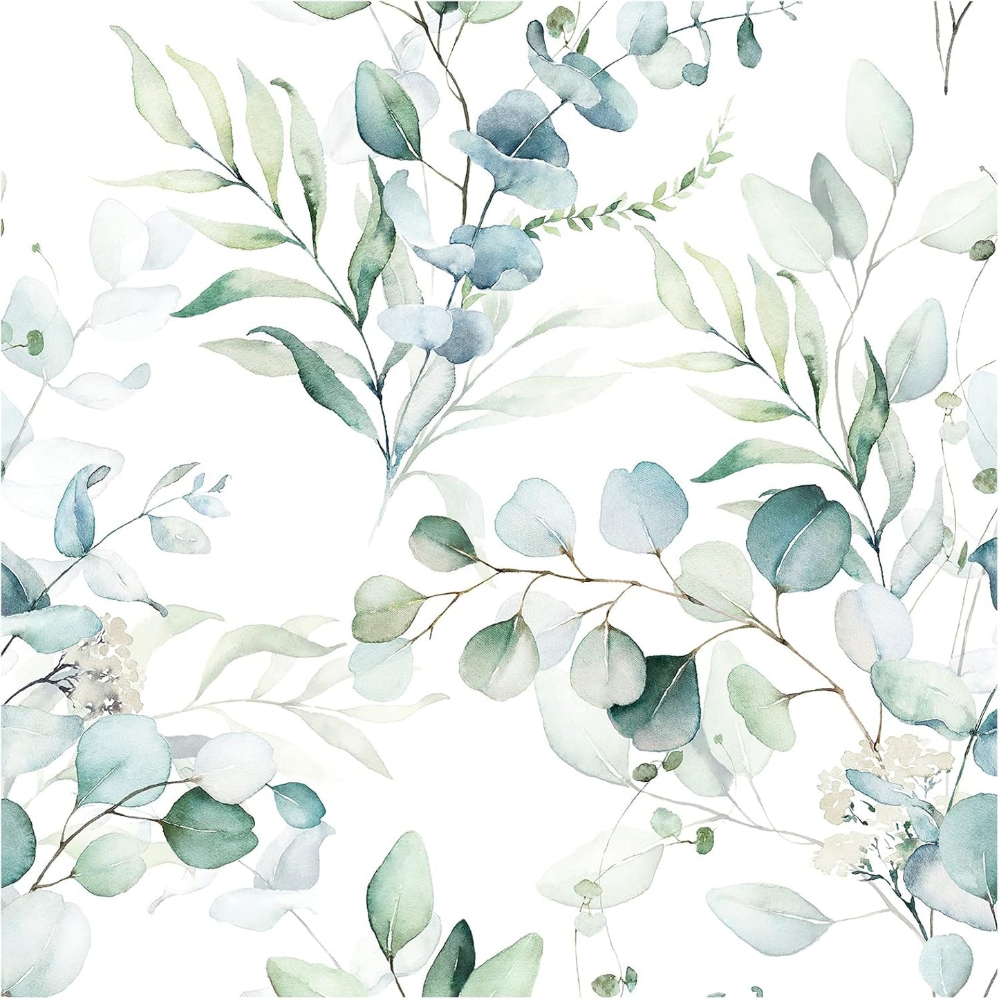 HAOKHOME Peel and Stick Wallpaper Boho Green/White Botanical Leaf Floral Wall Mural Home Nursery Decor Renter Friendly Wallpaper 17.3in x 9.8ft