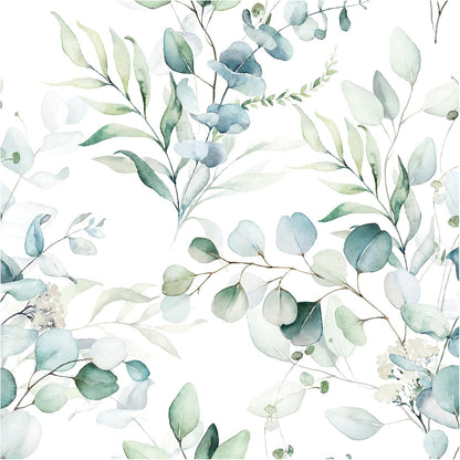 HAOKHOME Peel and Stick Wallpaper Boho Green/White Botanical Leaf Floral Wall Mural Home Nursery Decor Renter Friendly Wallpaper 17.3in x 9.8ft
