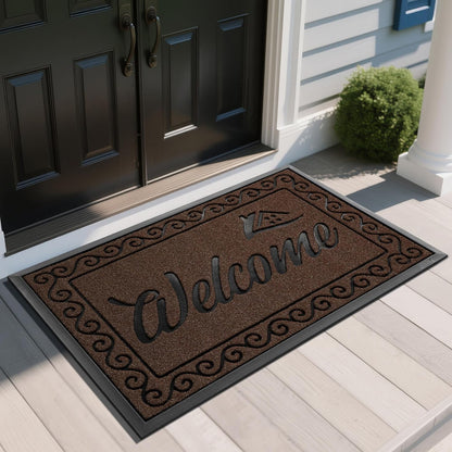 Yimobra Welcome Mat, Heavy Duty Sturdy Door Mats for Home Entrance Outdoor Indoor, Front Doormat for Outside Patio Floor Entry Porch Garage Office, Waterproof, Low Profile, 29.5x17, Black Grey