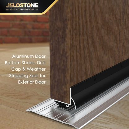 48'' L-Shaped Door Bottom Shoes with Rain Drip(Dark Bronze Anodized) - Fire Rated - Heavy Duty Aluminum with Flex-V Vinyl Seal Insert, Weatherproof & Soundproof for Exterior Doors, JS-210DV