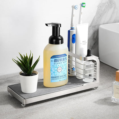 for Scrub Daddy & Mommy Sponge Holder, Kitchen Sink Caddy for Soap Dish & Adjustable Dish Brush Holder, with Diatomite Stone Sink Tray, Instant Dry