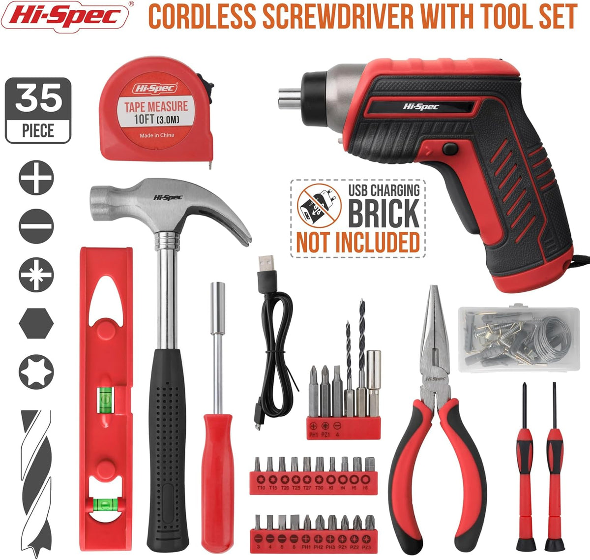 Hi-Spec Tool Kit with 3.6V USB Small Electric Screwdriver Set, Pink Drill Set for Women, Tool Kit for Home