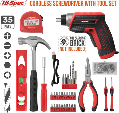Hi-Spec Tool Kit with 3.6V USB Small Electric Screwdriver Set, Pink Drill Set for Women, Tool Kit for Home