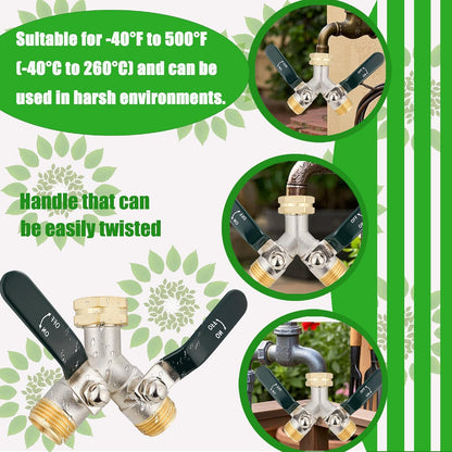 EJW Hose Splitter, 2 Way Hose Splitter, Garden Hose Splitters,Faucet Splitters, Outdoor Faucet Splitter, 2 Way Hose Connector,Brass Splitter, 3/4” GHT Threads.