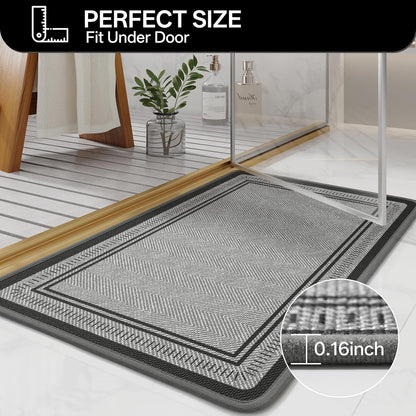 Non Slip Bath Mat with Rubber Backing, Absorbent Quick Dry Bath Rugs Washable, Thin Bathroom Rugs Fit Under Door for Bathroom Floor, Shower and Sink, 16"×24", Grey
