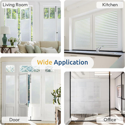 rabbitgoo Window Privacy Film, Frosted Glass Privacy Film, Window Frosting Cling for Glass, Non Adhesive Static Cling Front Door Covring, Anti-UV Reeded Blinds Sticker, Striped Pattern, 17.5" x 78.7"