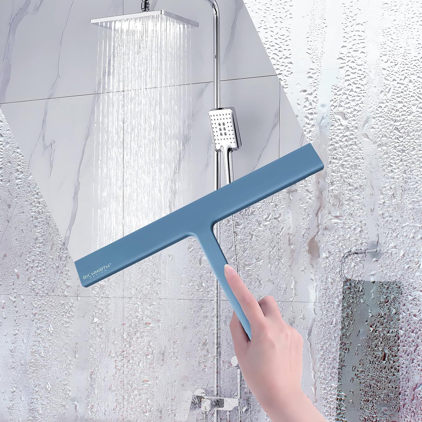 Shower Glass Cleaner Squeegee, 9 Inch Width Silicone Bathroom Squeegee for Shower, Glass, Car Window, Mirror - Green