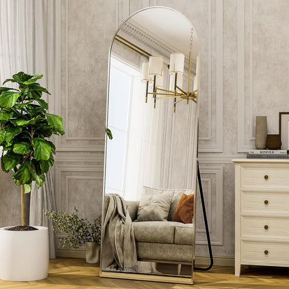 HARRITPURE 64"x21" Arched Full Length Mirror Free Standing Leaning Hanging Mounted Mirror Aluminum Frame Modern Simple Home Decor for Living Room Bedroom Cloakroom, Gold