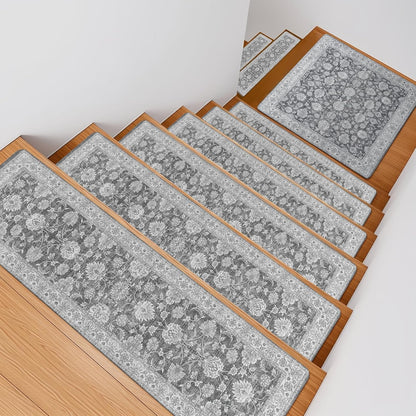 OJIA Extra Non-Slip Stair Treads for Wooden Steps 15PCS, 30"X8" Rubber Indoor Stair Runner Slip Resistant Stair Rugs Safety Mats for Dogs, Kids & Elders, Stairway Grip Step Treads, Gray