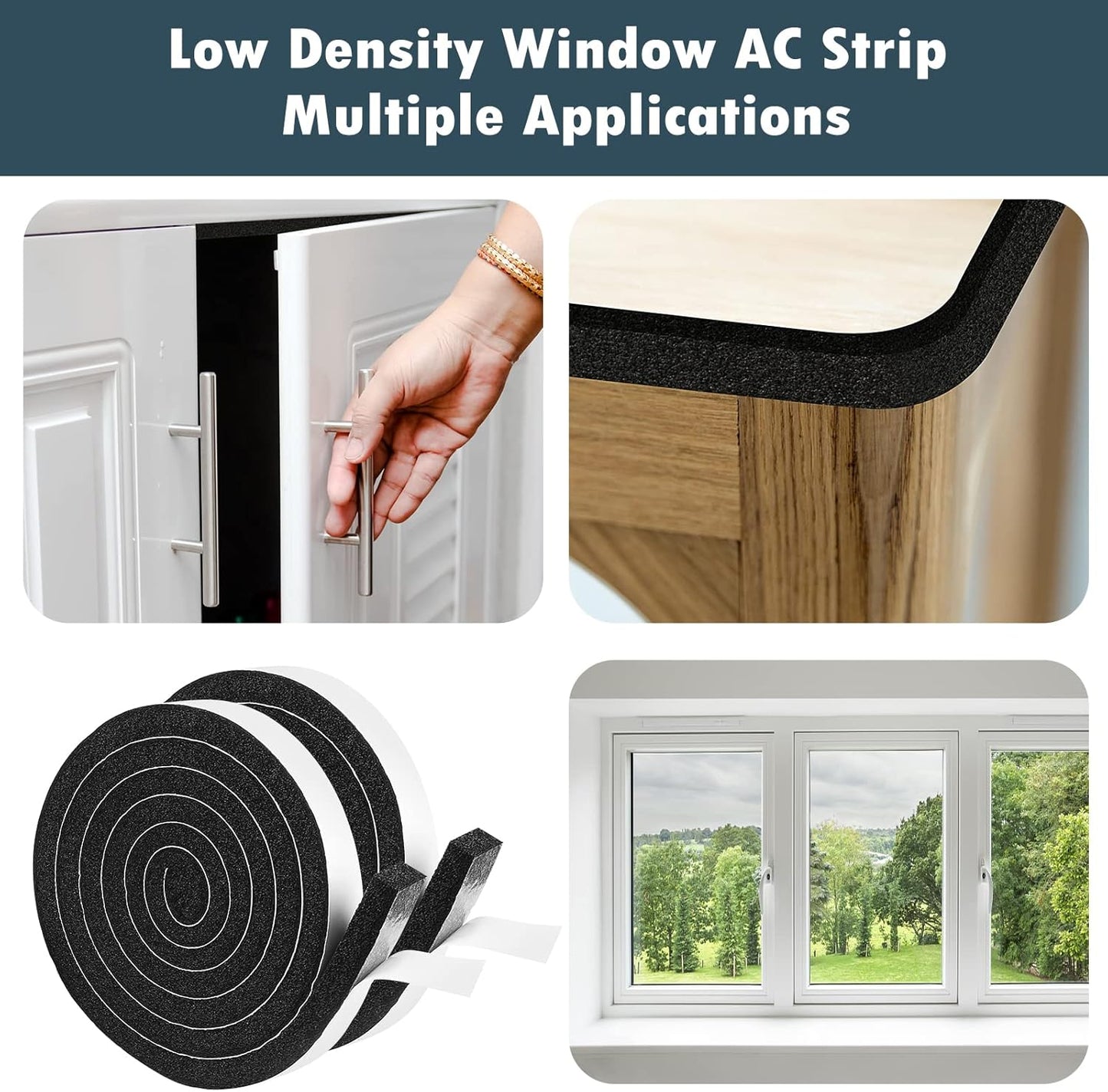 Seal Foam Tape,1/2 Inch W x 1/8 Inch T Weather Stripping for Door and Window,High Density Single Sided Closed Cell Door Insulation Weather Strip, 3 Rolls Total 50FT Black